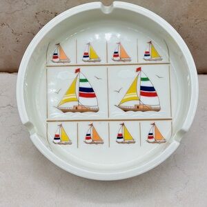 Otagiri Sail Boats Ceramic Cigarette Ashtray Valet Dish 3 rests, 5" Hand Painted